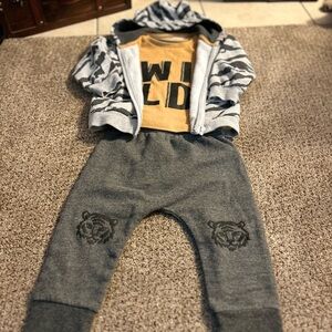 Gray Kids Jogger Pants with Tiger Print